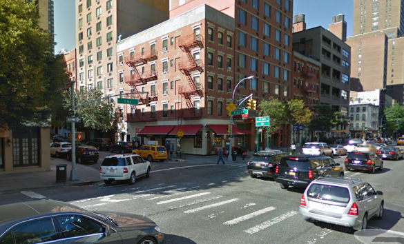 A driver makes a left turn into the crosswalk at E. 61st Street and First Avenue, where John Torson was fatally struck Thursday. NYPD said the 89-year-old victim was "outside the crosswalk" when he was hit. Image: Google Maps