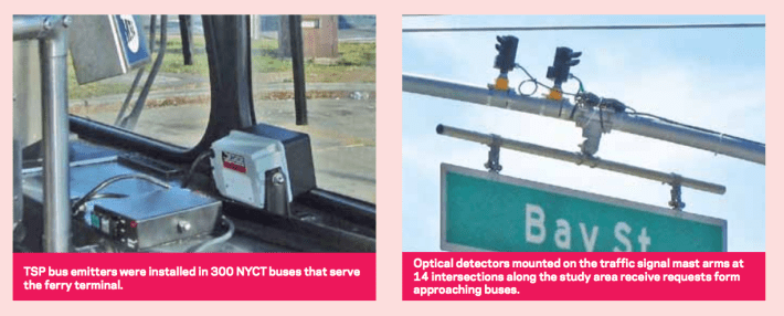 Equipment for transit signal priority is inexpensive and has a proven track record of boosting NYC bus speeds. So why is it years behind schedule? Image: DOT [PDF]