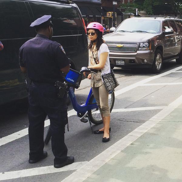 NYPD's traffic enforcement priorities yesterday on Hudson Street. Photo: BrooklynSpoke/Twitter