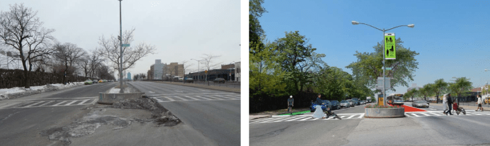 The conceptual design would add bus lanes, something DOT has not included in its plans for Queens Boulevard. Image: Hunter College
