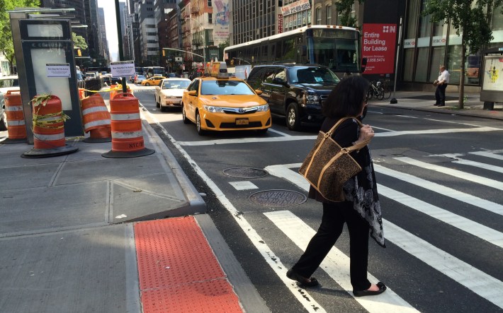 Third Avenue at 57th Street has a new bus stop and a new block-long pedestrian island. Photo: Stephen Miller