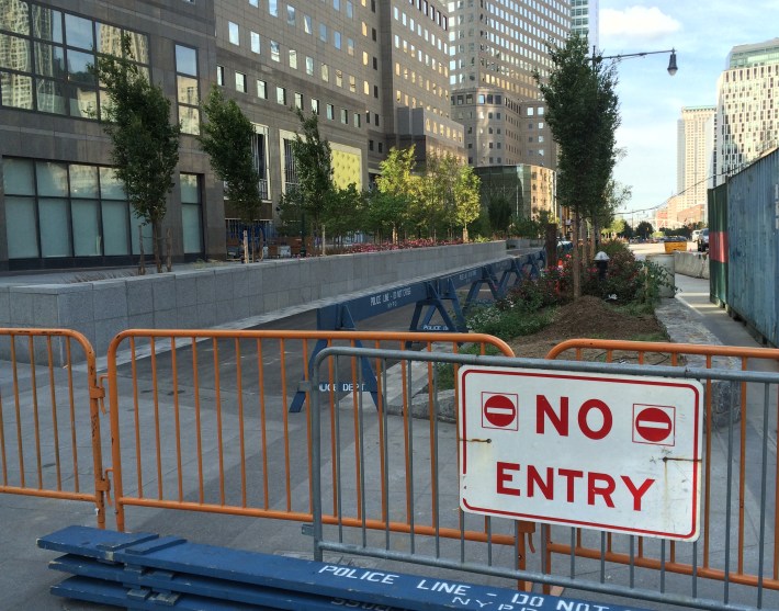 Work on the southern end of the closure, seen here looking north from Liberty Street, is almost complete. Photo: Stephen Miller