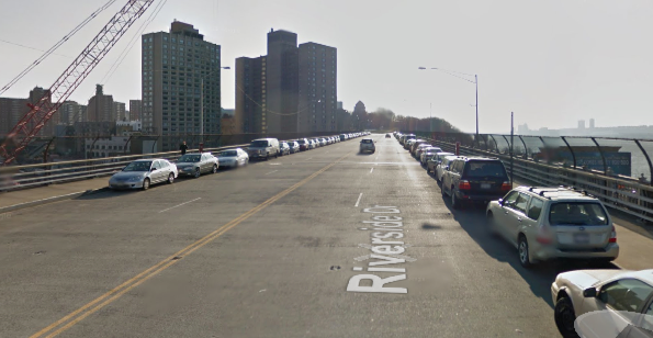 A DOT road diet for the Riverside Drive viaduct, where the majority of drivers speed, will keep two lanes for northbound drivers and will have no lanes for cyclists. Image: Google Maps
