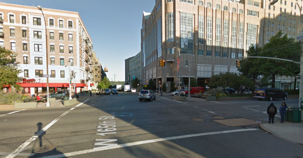 Though it has center islands, Broadway at W. 165th Street, where a driver killed Maria Minchala, is inhospitable to people on foot. Image: Google Maps