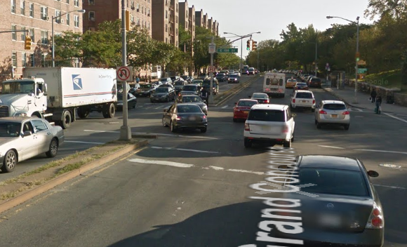 A cyclist was killed last year at the intersection of Grand Concourse and 158th Street, pictured, where there is currently no dedicate bike infrastructure. Photo: Google Maps