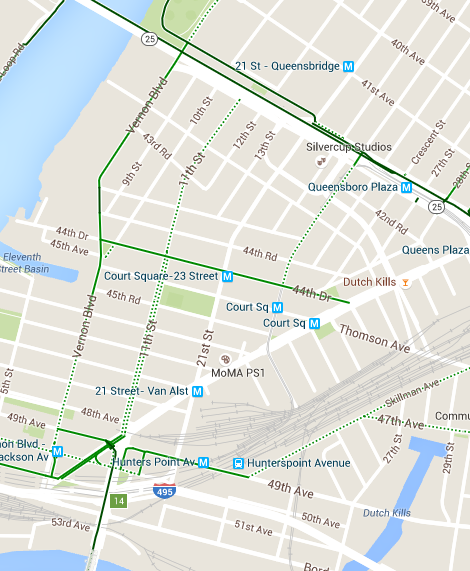 11th Street is the most desirable route for cyclists hoping to get to the Queensboro Bridge. Image: Google Maps