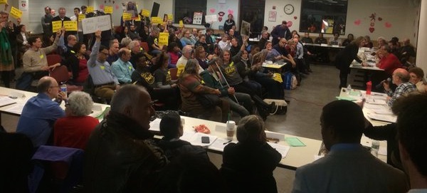 Hundreds of people packed into Goddard Riverside Community Center last night to speak out in favor of DOT's proposed redesign of Amsterdam Avenue. Image: Luke Ohlson/Transportation Alternatives" width="529" height="397" /></a> Hundreds of people packed into Goddard Riverside Community Center last night to speak out in favor of DOT's proposed redesign of Amsterdam Avenue. Photo: Luke Ohlson/Transportation Alternatives