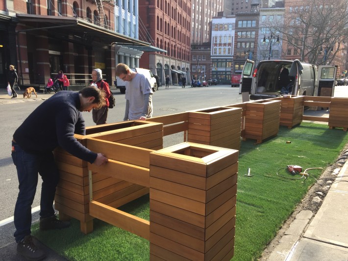 It's only March, but Laughing Man Coffee & Tea has already brought back its "Street Seats" that were outside the establishment from May to November of last year. Photo: Charles Komanoff