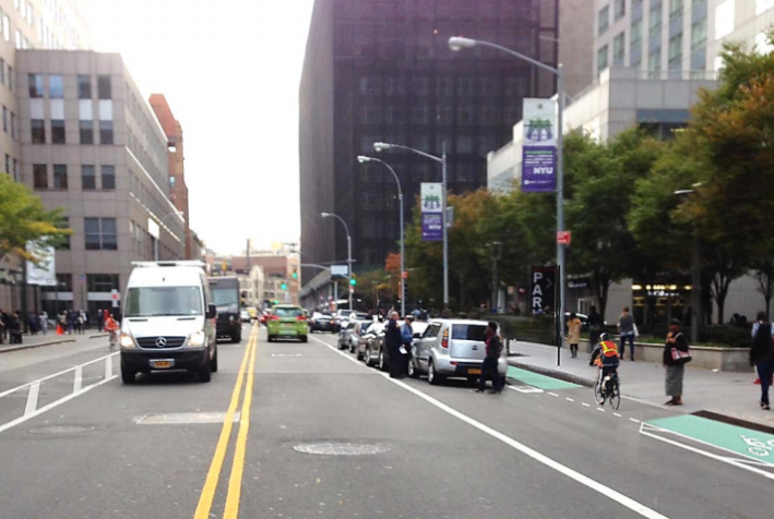 DOT will present its proposal for protected bike lanes on Jay and Smith Streets in downtown Brooklyn to tonight's CB 2 transportation committee meeting. Image: DOT