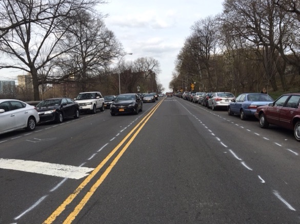 DOT is replacing two 4-foot bike lanes on Seaman Avenue with one 5-foot bike lane and sharrows. Photos: Brad Aaron