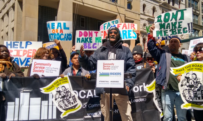 A coalition led by Riders Alliance and the Community Service Society of New York is calling for reduced transit fares for the poorest New Yorkers. Photo: David Meyer