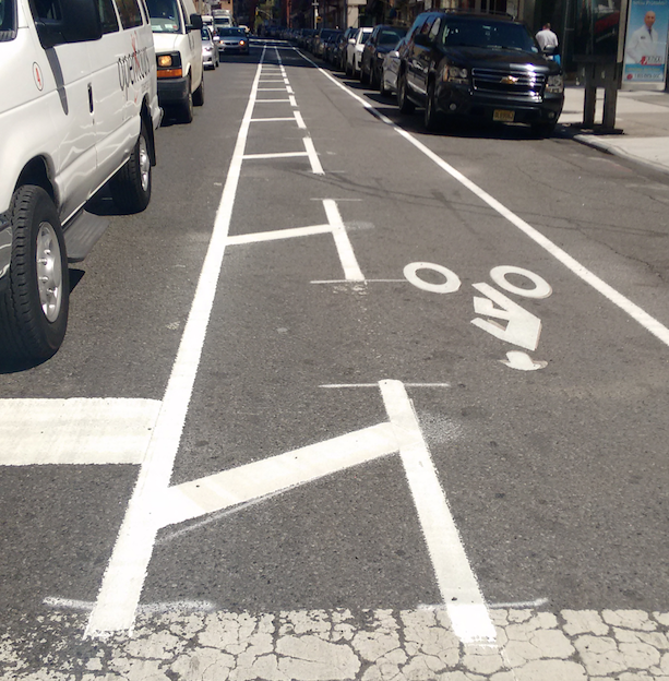 Not quite Kermit, but the Lafayette Street bike lane is looking quite fresh. Photo: David Meyer