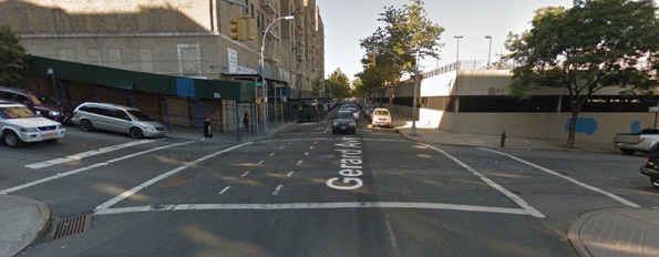 E. 164th Street and Gerard Avenue, where a driver killed a 3-year-old this morning. Image: Google Maps