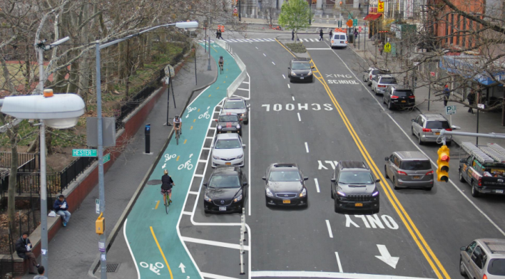 DOT’s rendering of the two-way protected bike lane slated for Chrystie Street in the fall.