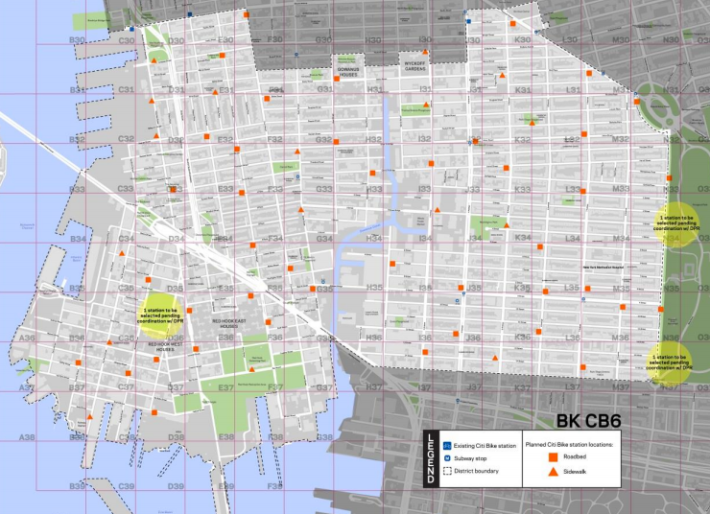 Brooklyn CB 6 and other parts of the city where Citi Bike expansions have fallen short on standards for station density are in line for new "infill" stations. Image: DOT