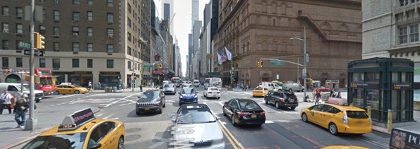 W. 57th Street at Seventh Avenue, where a driver hit and killed 80-year-old Richard Headley. Image: Google Maps