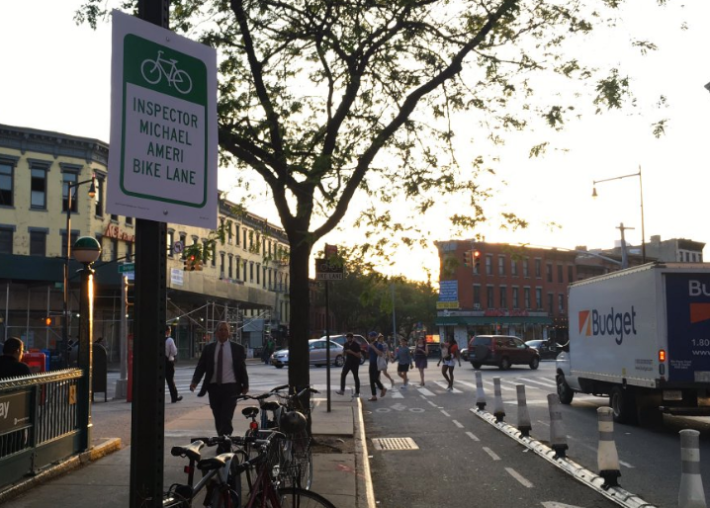 The unofficial Michael Ameri bike lane on Bergen Street. Photo: @BrooklynSpoke
