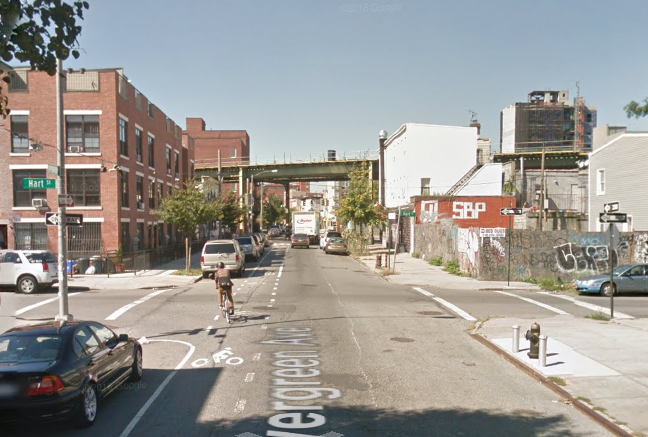 Joseph Cherry struck and killed 27-year-old Leah Sylvain while she biked up the Evergreen Avenue bike lane early this morning. Photo: Google Maps