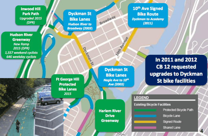 Recent bike facility improvements around Dyckman Street. Image: DOT