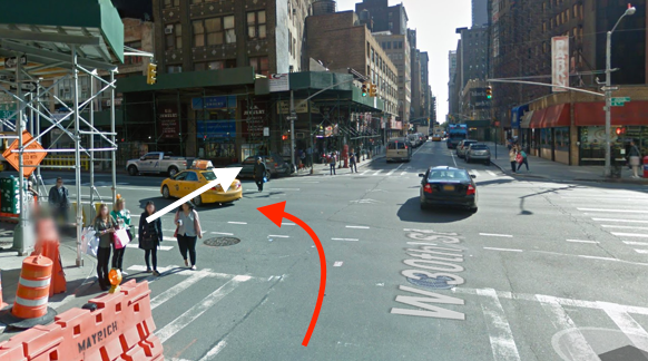 Po Chu Ng was killed on Sixth Avenue by a driver in an SUV with TLC plates as she crossed the street with the right of way. The driver was not charged. Image: Google Maps