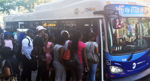 Boarding moves a lot faster when you don't have to wait for everyone to dip a MetroCard. Photo: David Meyer