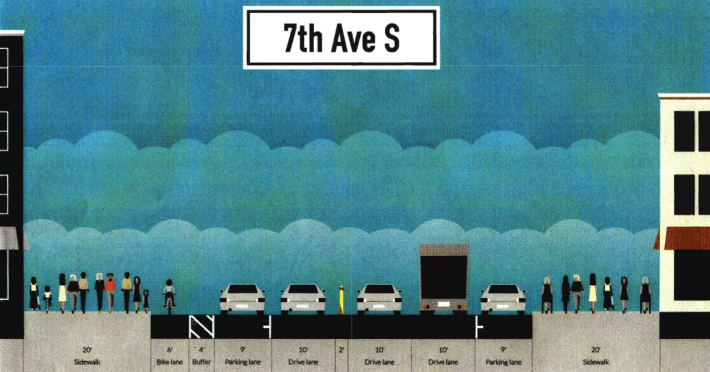 Elected officials, Community Board 2, and parents and staff at PS41 want a protected bike lane and shorter crossing distances on Seventh Avenue South. Is DOT listening?