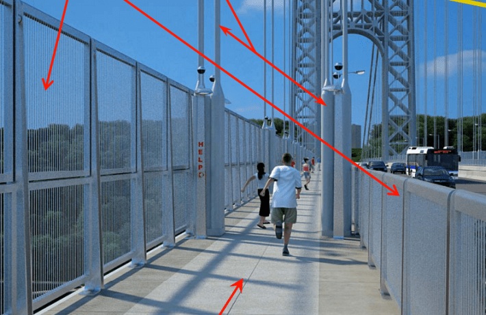 The Port Authority will add nine-foot tall suicide fences, but no additional capacity, to the George Washington Bridge's bike and pedestrian paths. Image: PANYNJ