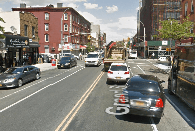 The bike lane on Grand Street, where Matthew von Ohlen was killed last month, fails to keep cyclists safe from motor vehicles. Photo: Google Maps