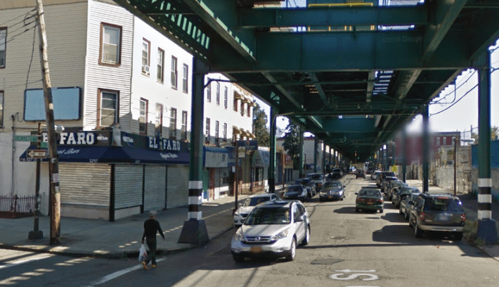 Delman Maldonado and Israel Turcios were killed early this morning outside El Faro restaurant under the J Train tracks in Cypress Hills. Photo: Google Maps