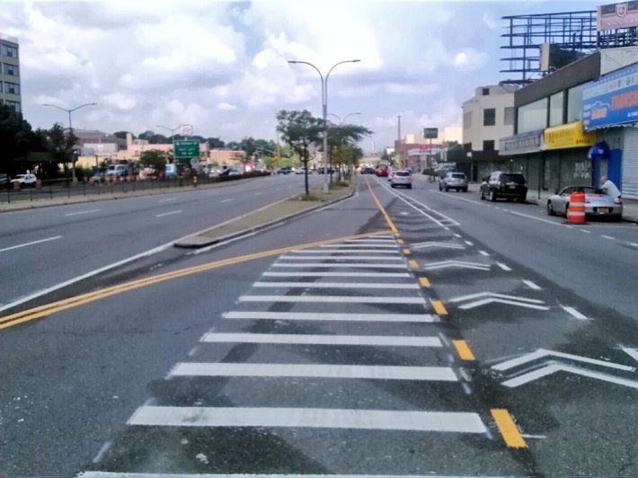 The outline of new stop-controlled transitions between the main road and the service road at Cornish Avenue. Photo: @TransitNinja205