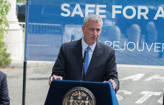 Mayor de Blasio speaking at yesterday's press conference. Photo: Flickr/NYC Mayor's Office