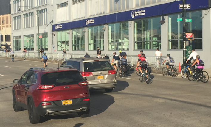 Forced off the greenway, these brave cyclists took to the West Side Highway. Photo: David Meyer