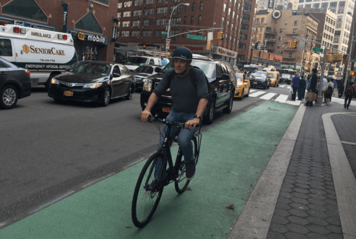 Riding on Fourth Avenue between 14th and 15th Streets. Photo: David Meyer