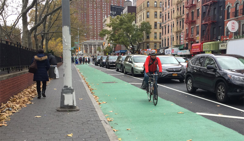 It's not quite finished, but you can ride in the new, safer Chrystie Street bike lane. Photos: David Meyer