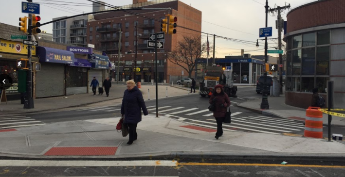 A concrete island at the intersection of Jerome Avenue, E. 17th Street, and Sheepshead Bay Road. Photo: David Meyer