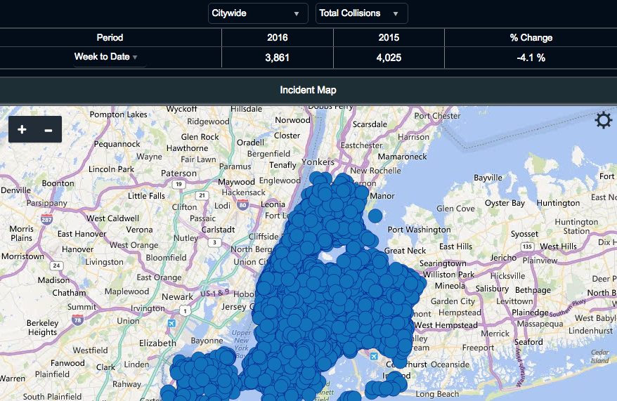 The NYPD is making its TrafficStat crash-mapping tool available to the public, but data on where police issue traffic summonses is still not available. Image: NYPD