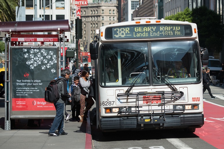 A crowded 38 bus in San Francisco