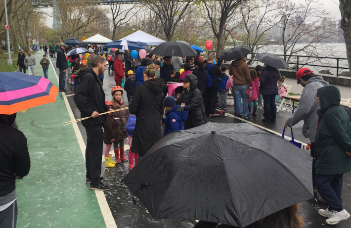 Kids and their families took advantage of car-free Shore Boulevard, despite the rain. Photo: David Meyer