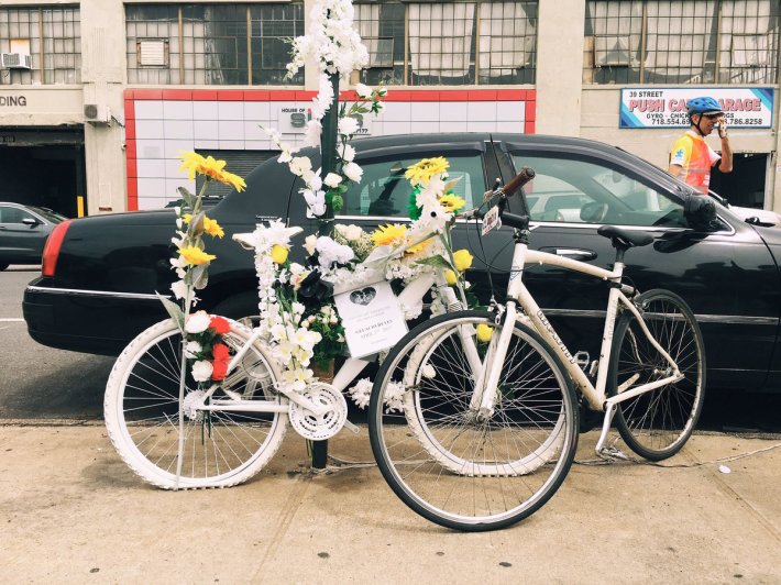 Reyes' bike and the ghost bike installed in his honor. Image: Cybele Grandjean