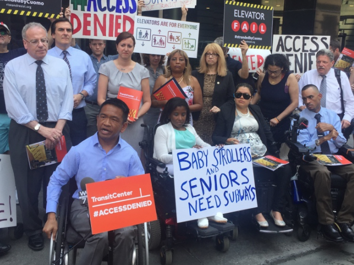 Disability rights advocates called on Cuomo, Lhota, and the MTA to accelerate efforts to add elevators and improve maintenance of existing ones. Photo: David Meyer