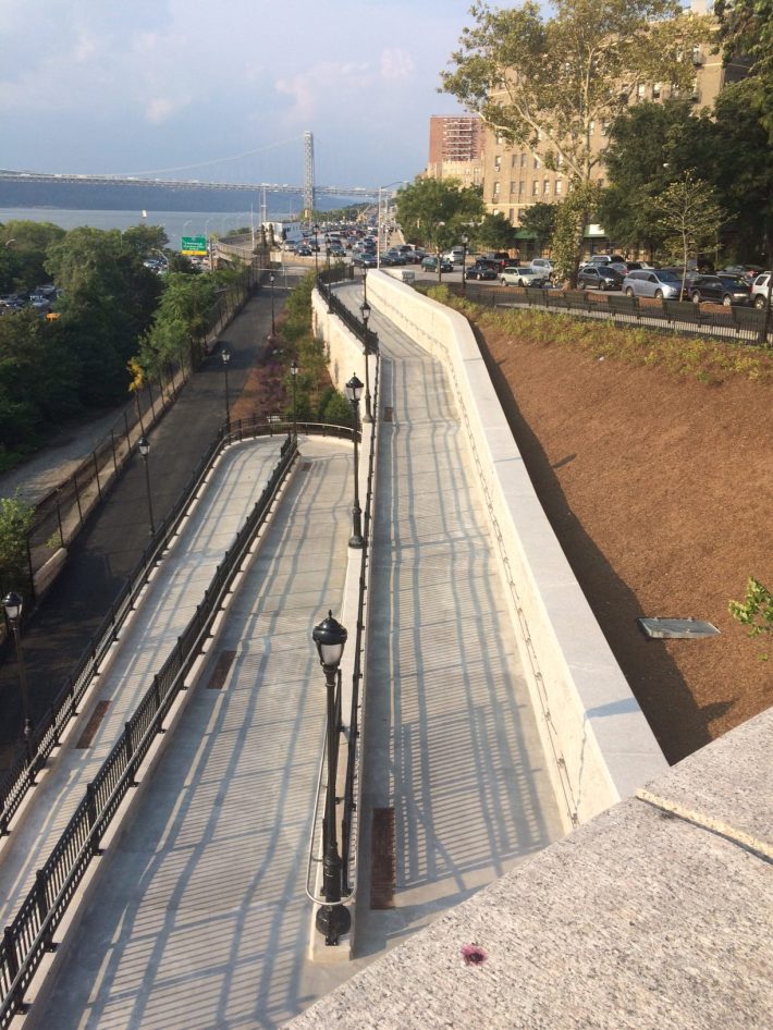 These ramps on the west side of the highway connect the new bridge to Riverbank State Park.