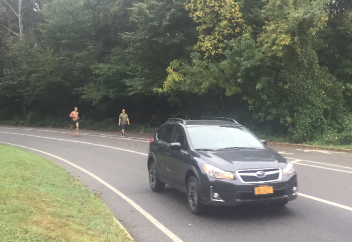 One of only five cars spotted on the East Drive during this morning's ride. Photo: David Meyer