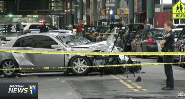 Scene of the crash that killed longtime friends Maldonado and Turcios. Video still: NY1