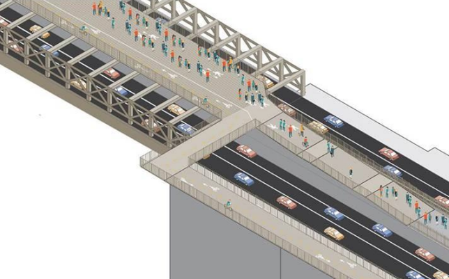 Concept rendering for a potential bicycles-only exit ramp onto Park Row. Image: DOT