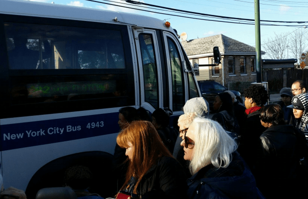 Riders wait to board the B82 in Canarsie/Flatlands. Photo: DOT