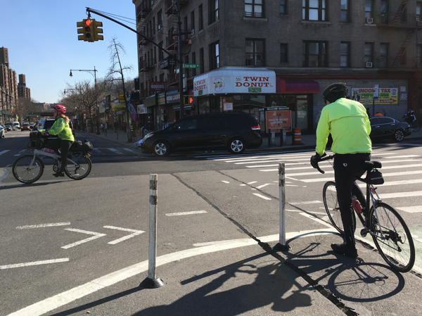 There's finally a safe route for biking on Dyckman Street, and Adriano Espaillat and Gale Brewer want to take it away. Photos: Brad Aaron