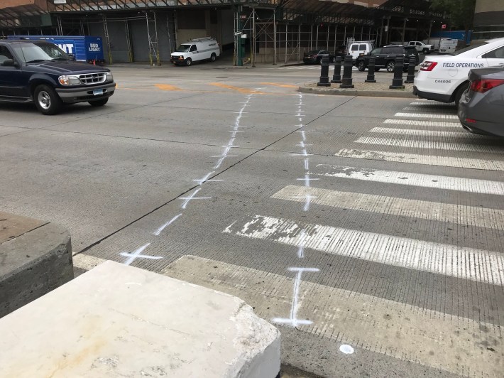 Preliminary bicycle markings at 12th Avenue and West 26th Street. Photo: Jeff Novich