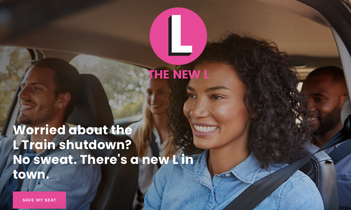 The homepage for "The New L" shows happy people in a car (with the steering wheel on the wrong side).