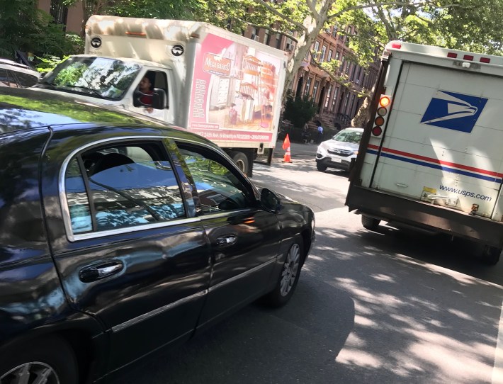 Another roadway ruined by a double-parked delivery truck. Photo by Gersh Kuntzman
