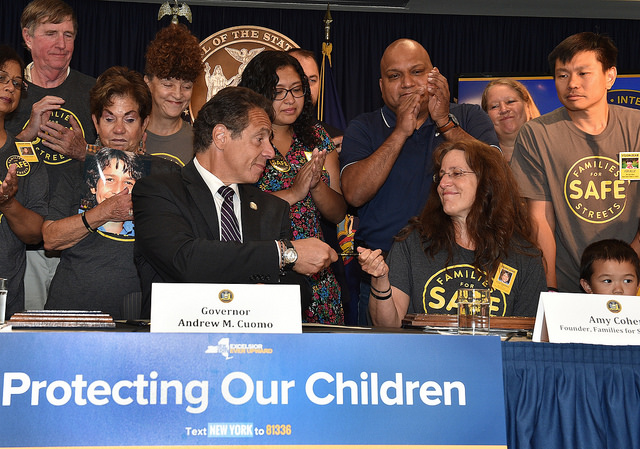 Governor Cuomo with members of Families for Safe Streets. Photo: Kevin Coughlin/State of New York